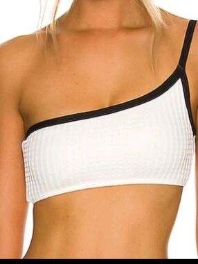 L*Space Bikini Top Women's Large Axel Cream One Shoulder Swimwear NWT